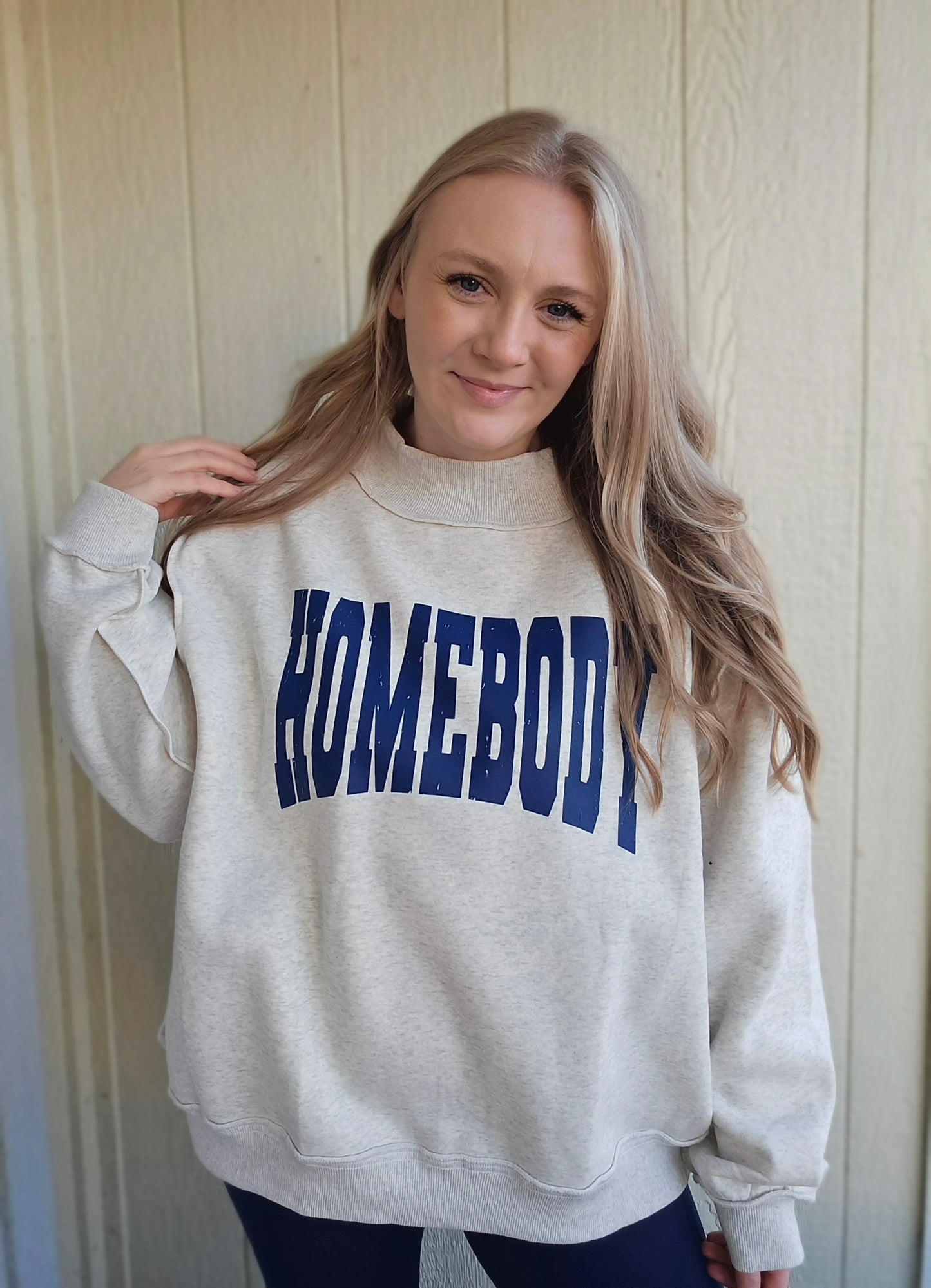 HOMEBODY Ash Grey Mock-Neck Crewneck Sweatshirt