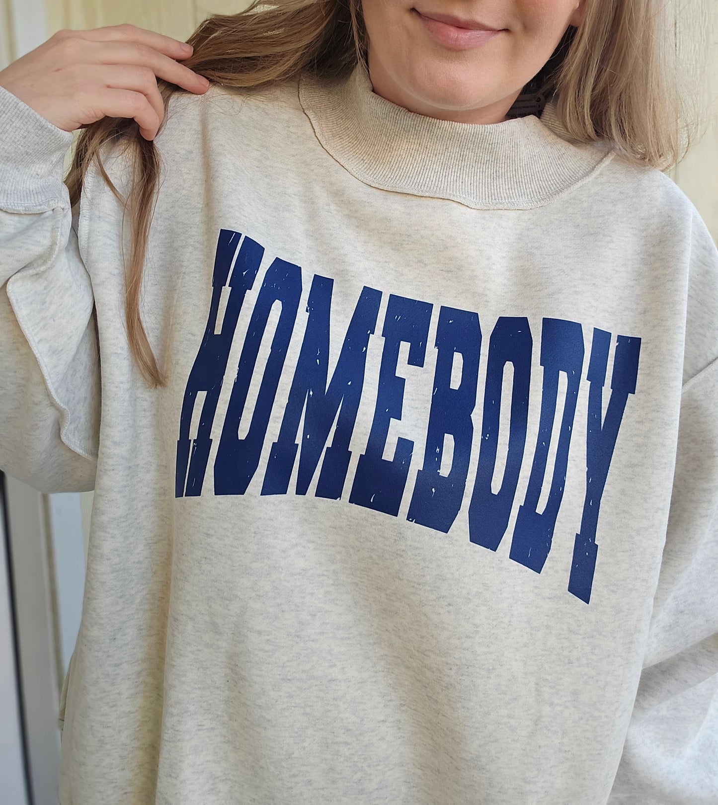 HOMEBODY Ash Grey Mock-Neck Crewneck Sweatshirt