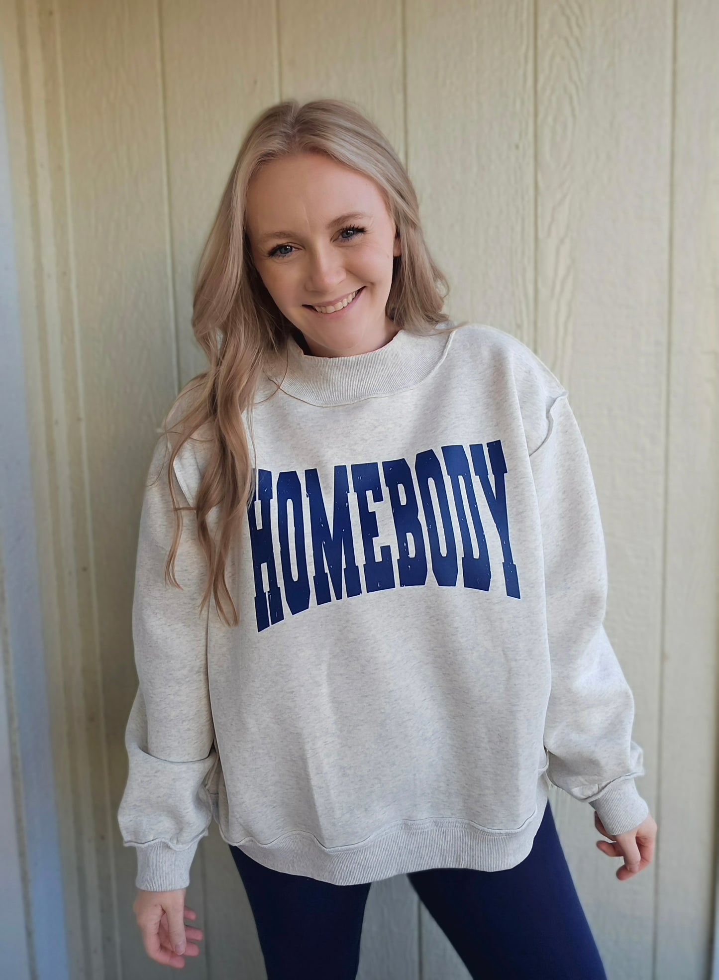 HOMEBODY Ash Grey Mock-Neck Crewneck Sweatshirt