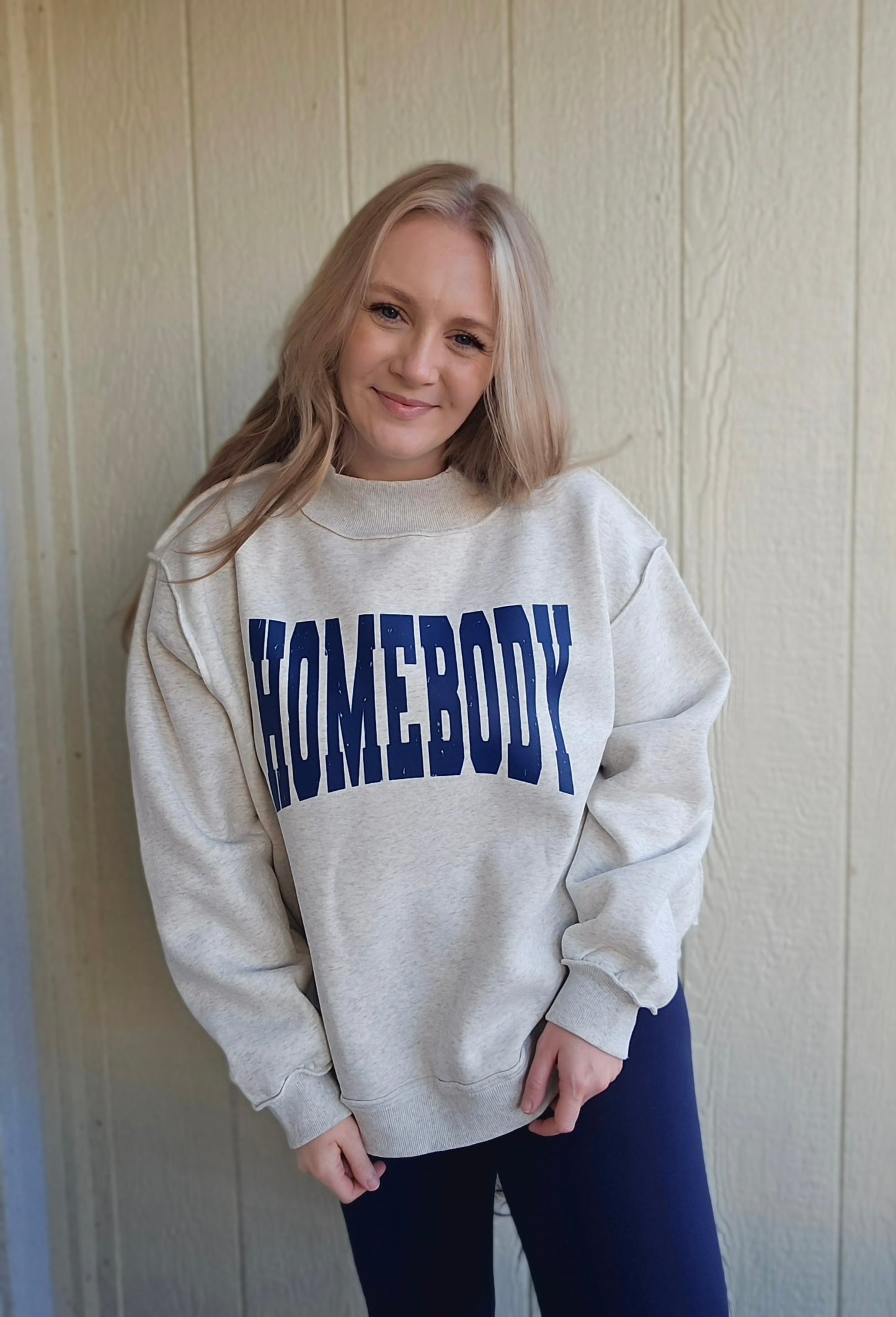 HOMEBODY Ash Grey Mock-Neck Crewneck Sweatshirt