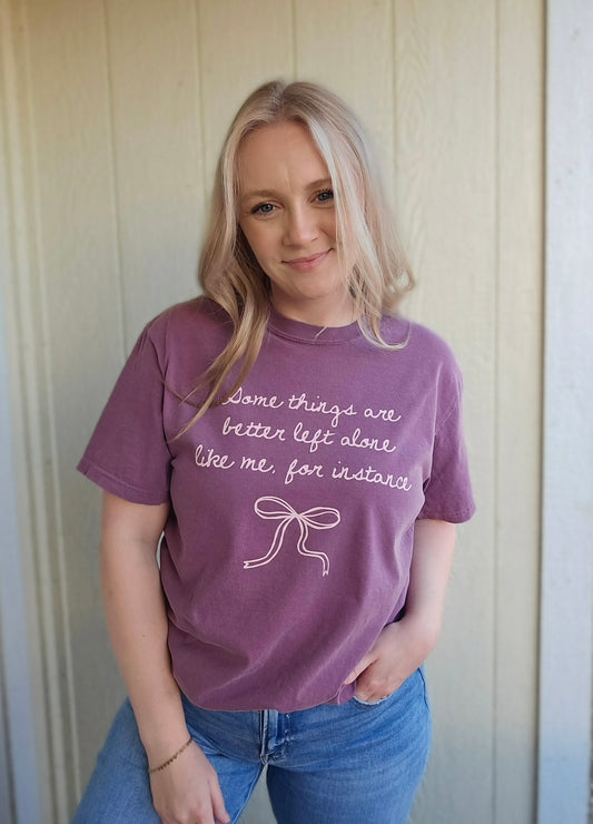 BETTER LEFT ALONE Berry Vintage Wash Tee