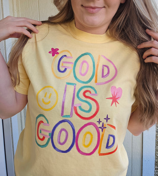GOD IS GOOD Butter Yellow Vintage Wash Tee