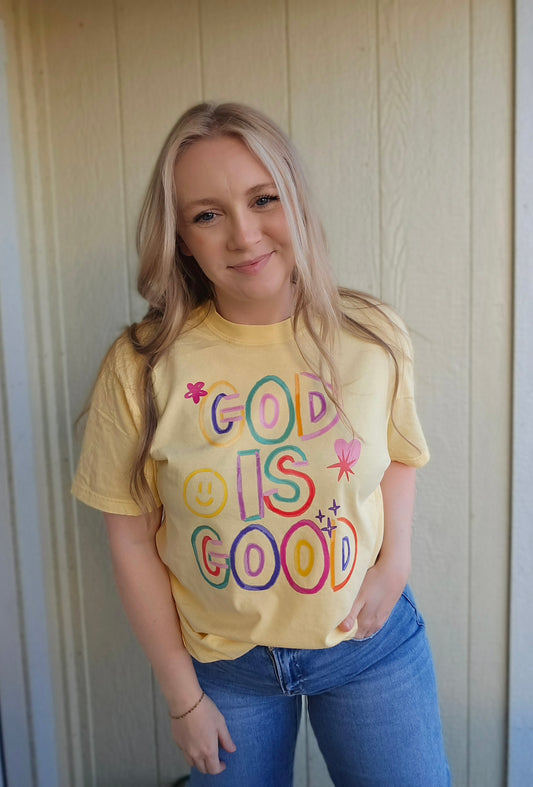 GOD IS GOOD Butter Yellow Vintage Wash Tee