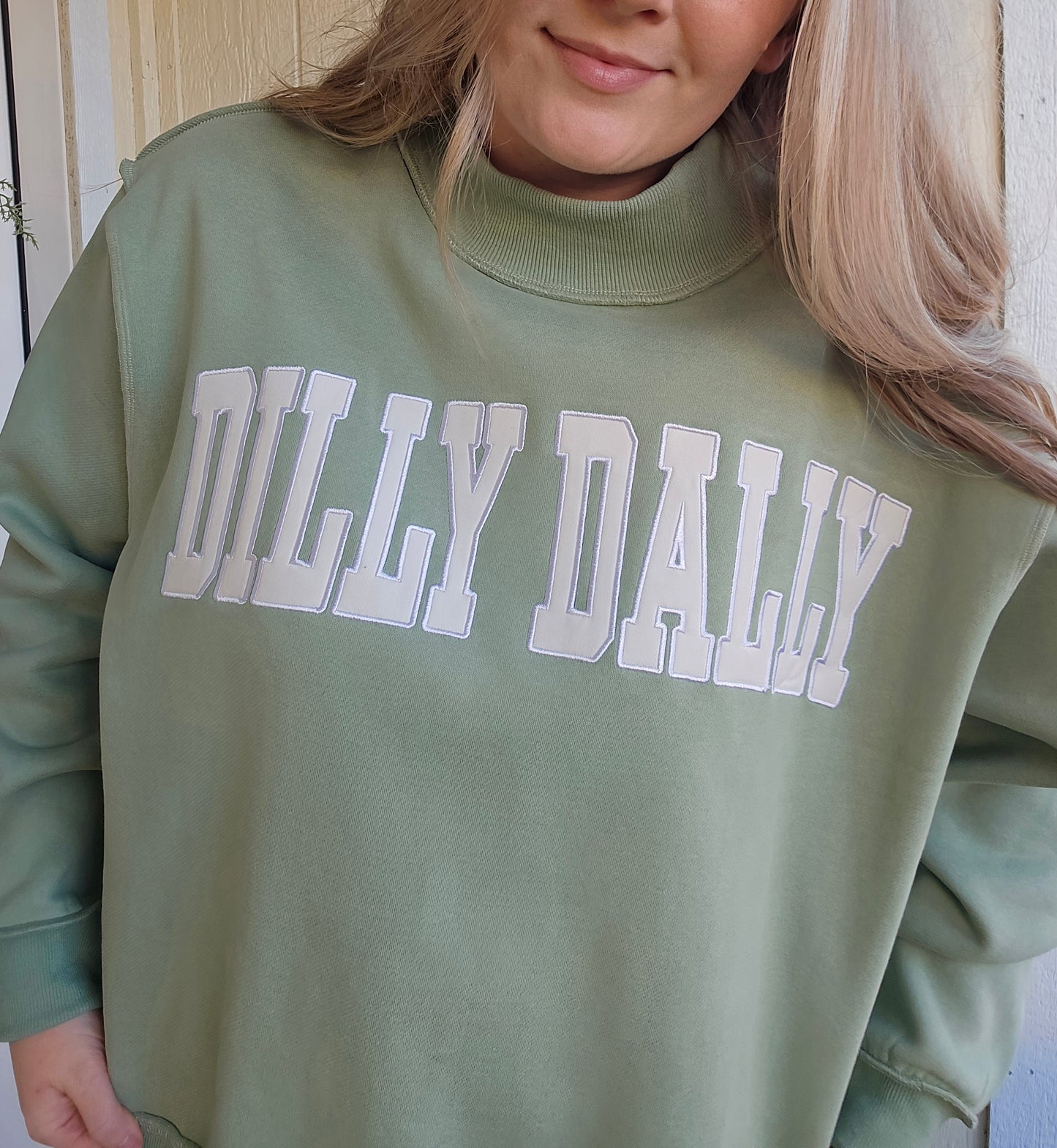 DILLY DALLY Sage Embroidered Mockneck Sweatshirt