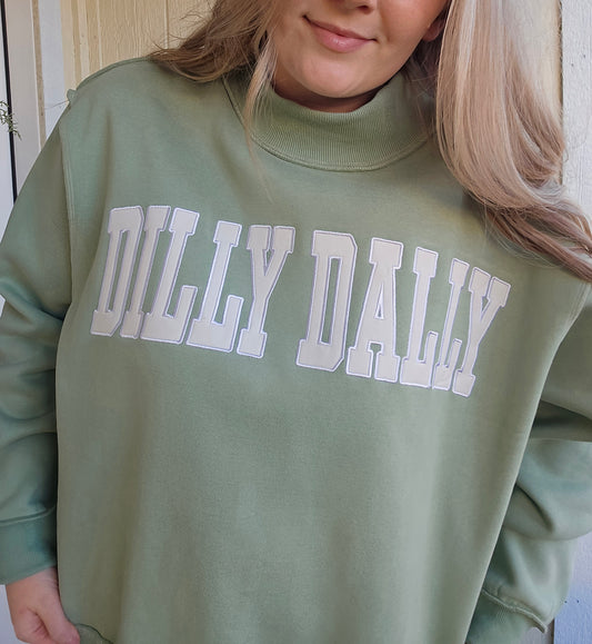 DILLY DALLY Sage Embroidered Mockneck Sweatshirt