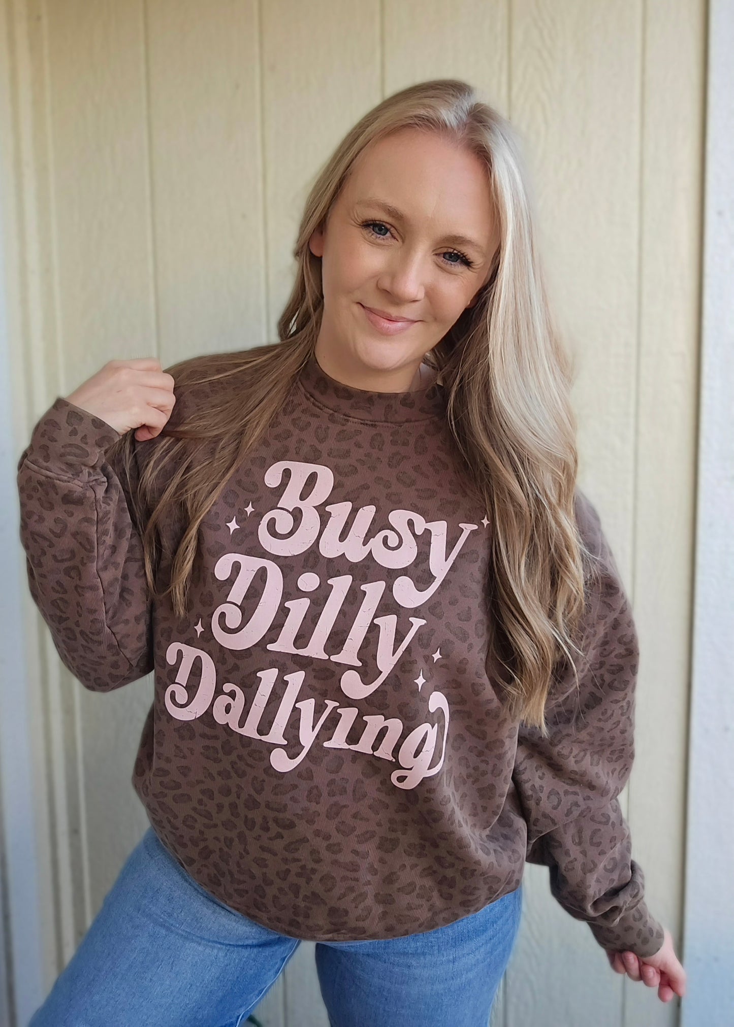 BUSY DILLY DALLYING Vintage Leopard Crewneck Sweatshirt