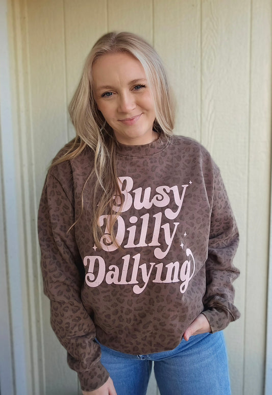 BUSY DILLY DALLYING Vintage Leopard Crewneck Sweatshirt