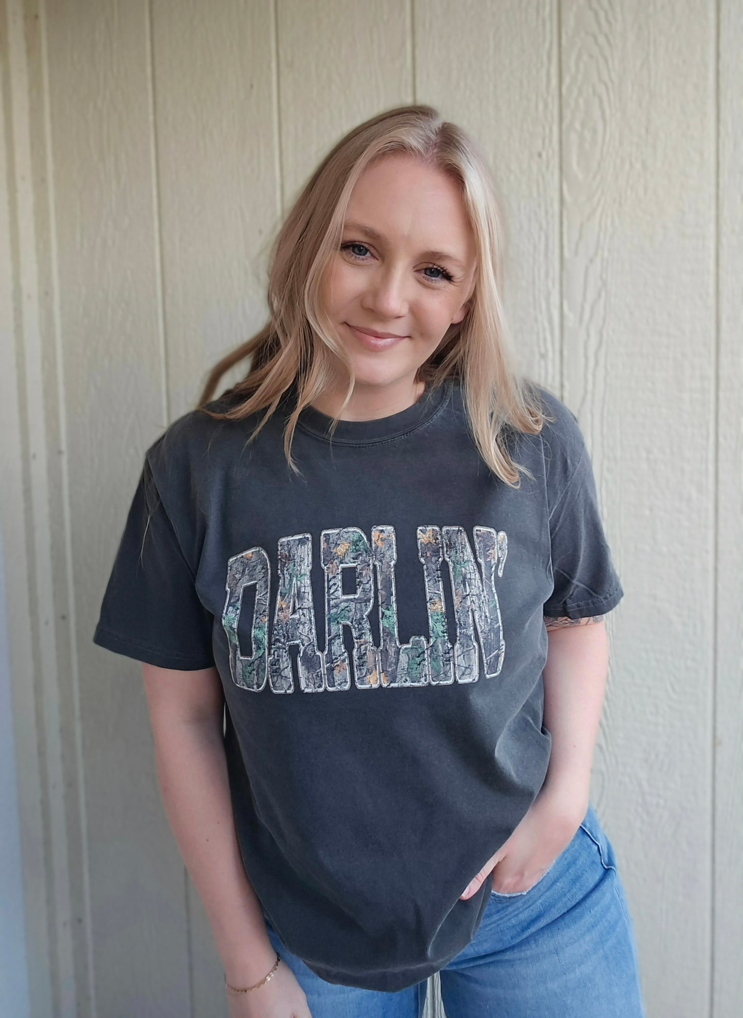 DARLIN' Camo Charcoal Vintage Wash Tee