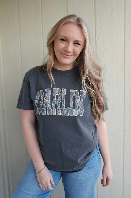 DARLIN' Camo Charcoal Vintage Wash Tee