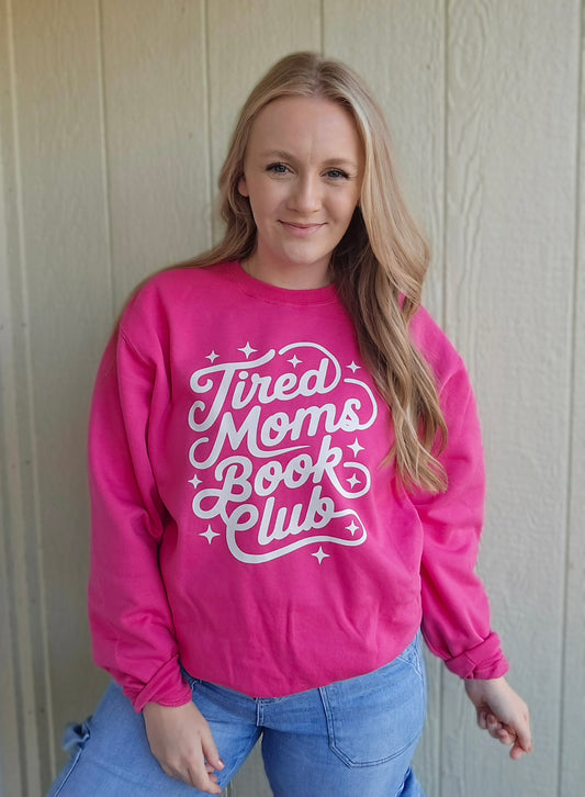 TIRED MOMS BOOK CLUB Magenta Crewneck Sweatshirt