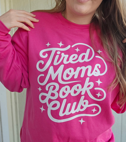TIRED MOMS BOOK CLUB Magenta Crewneck Sweatshirt