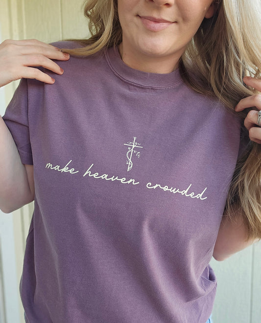 MAKE HEAVEN CROWDED Plum Vintage Wash Tee