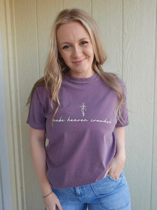 MAKE HEAVEN CROWDED Plum Vintage Wash Tee
