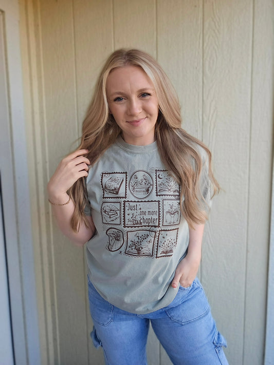 ONE MORE CHAPTER Stamps Sage Vintage Wash Tee
