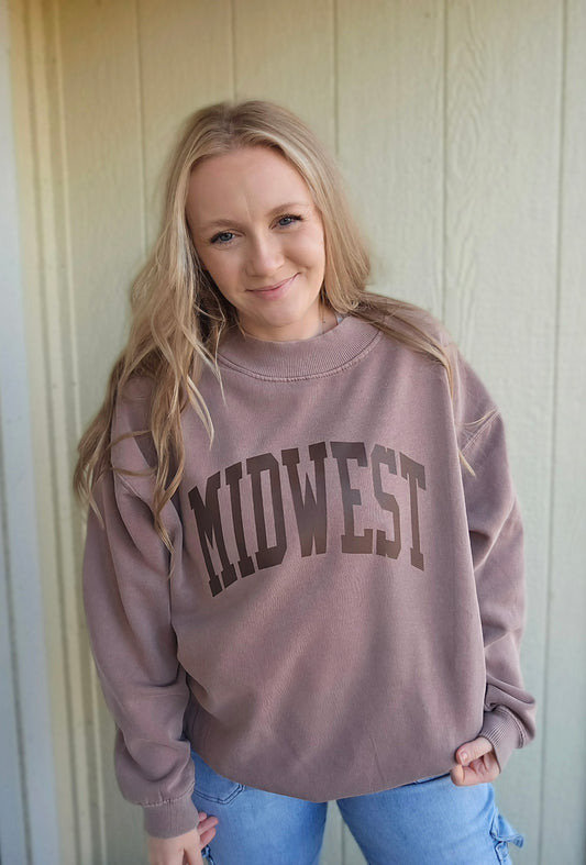MIDWEST Espresso Vintage Wash Mockneck Sweatshirt