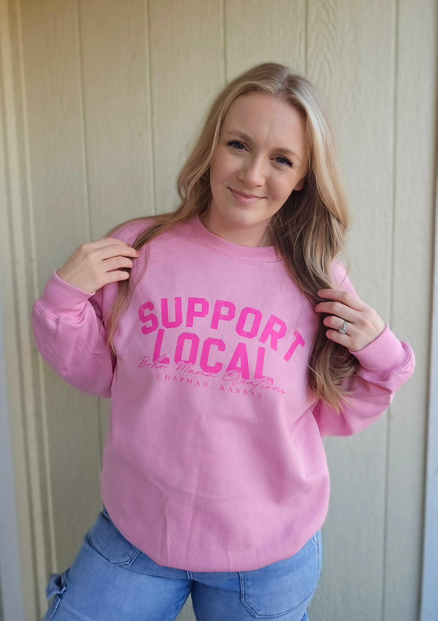 SUPPORT LOCAL BMC Candy Pink Crewneck Sweatshirt