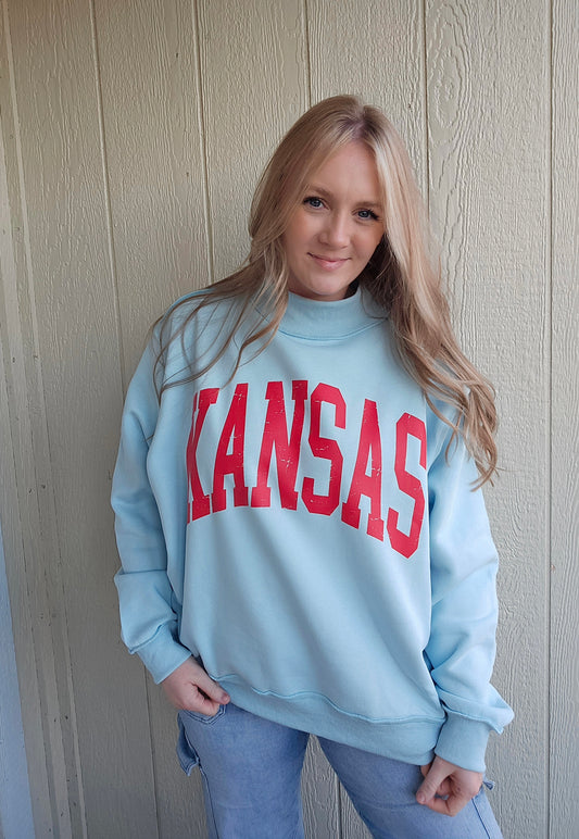KANSAS Varsity Light Blue Mock-Neck Sweatshirt