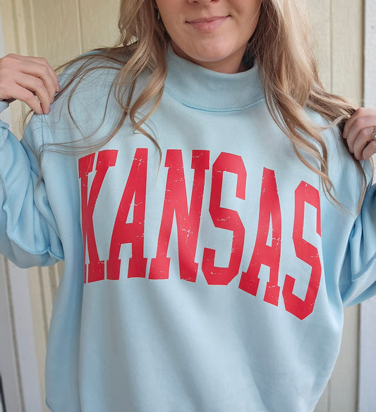 KANSAS Varsity Light Blue Mock-Neck Sweatshirt