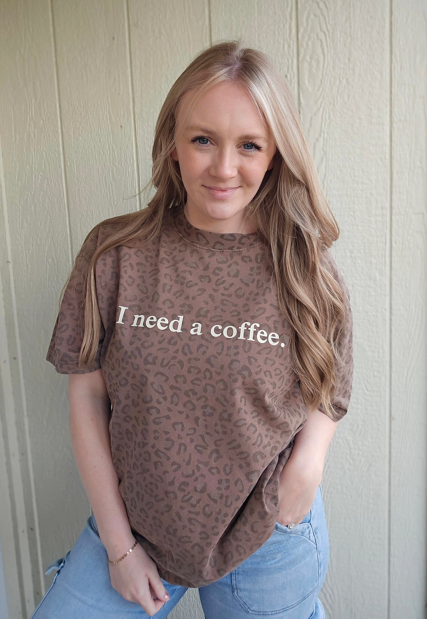 I NEED A COFFEE Vintage Wash Leopard Tee