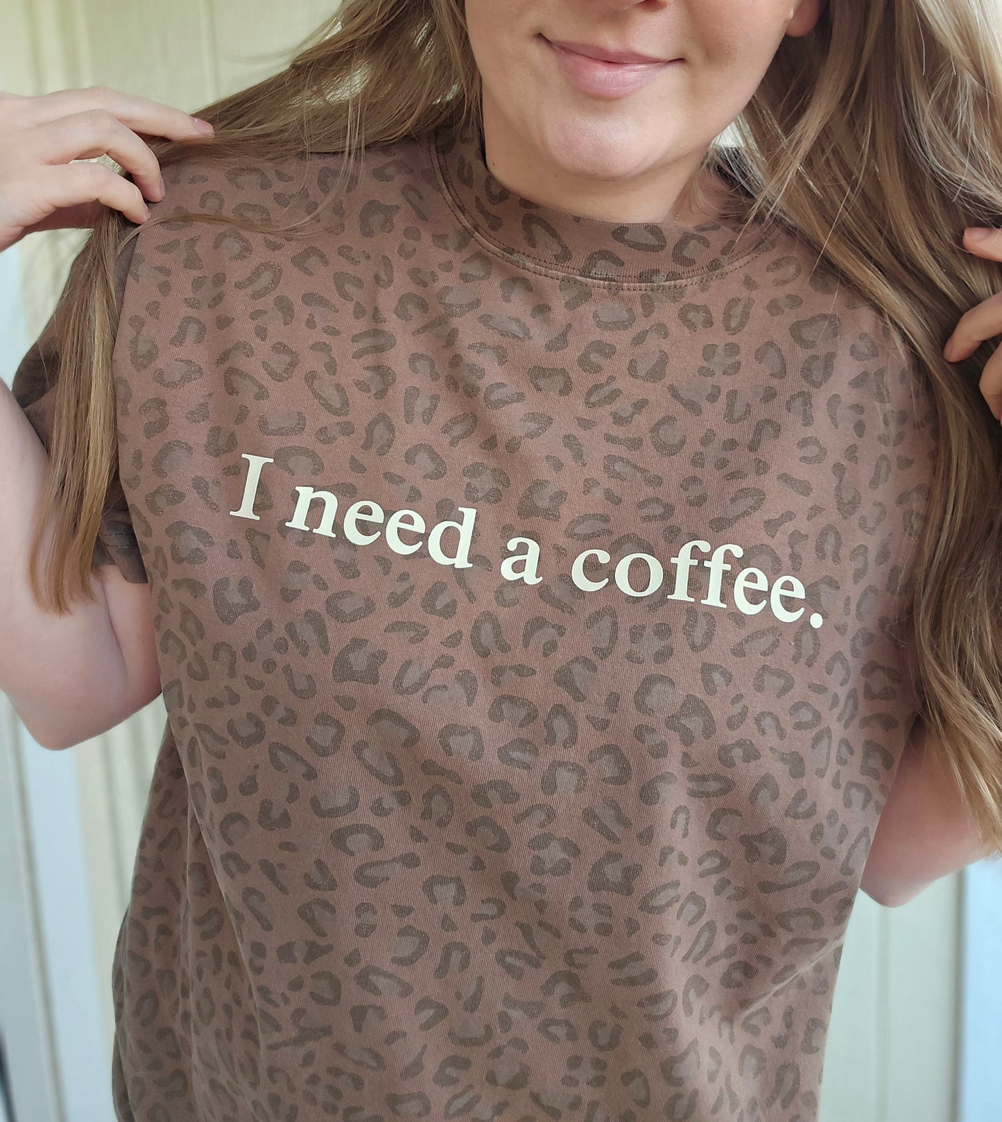 I NEED A COFFEE Vintage Wash Leopard Tee