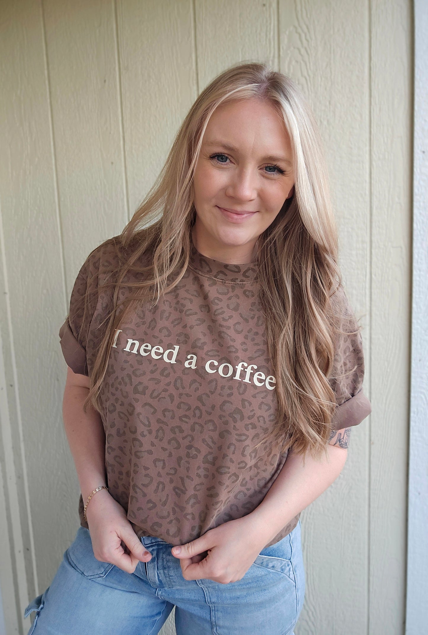 I NEED A COFFEE Vintage Wash Leopard Tee
