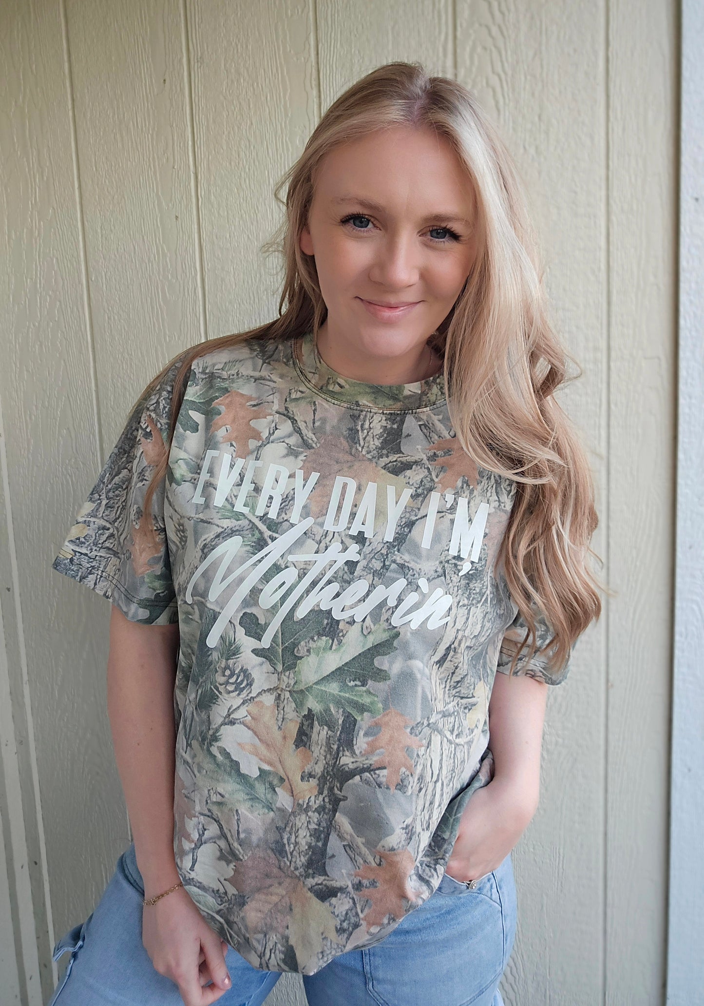 EVERDAY I'M MOTHERIN' Vintage Wash Camo Tee