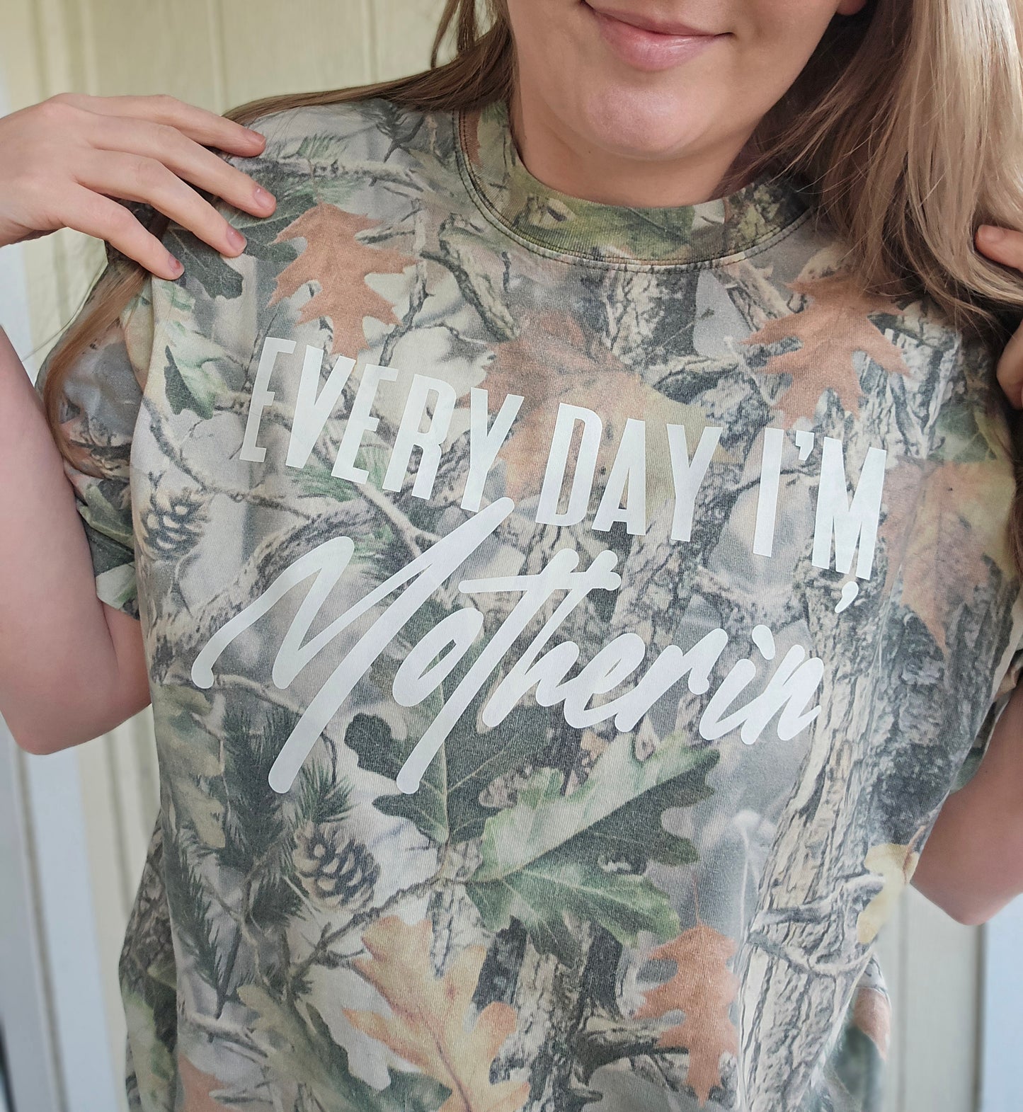 EVERDAY I'M MOTHERIN' Vintage Wash Camo Tee