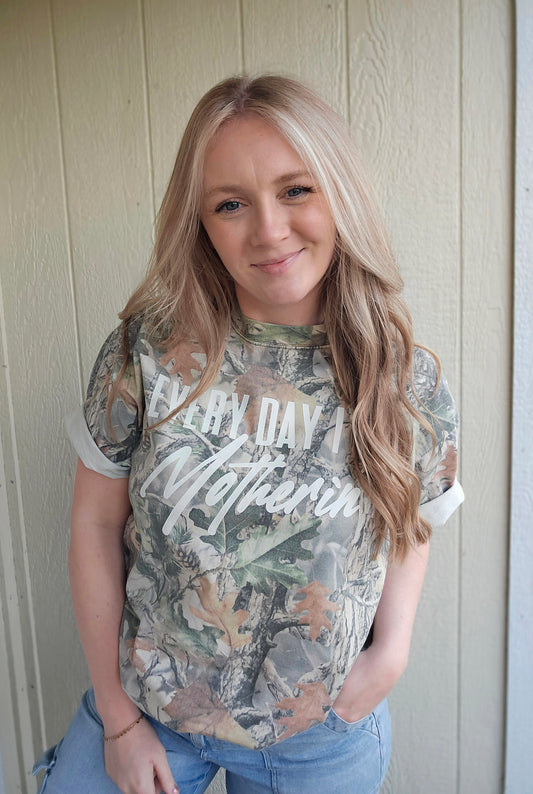 EVERDAY I'M MOTHERIN' Vintage Wash Camo Tee