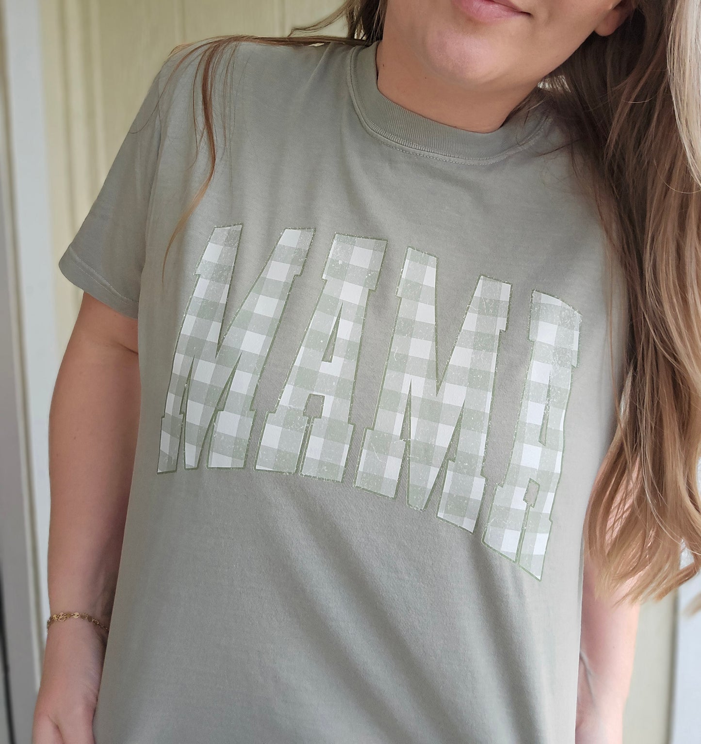 MAMA GINGHAM Sage Green Vintage Wash Tee