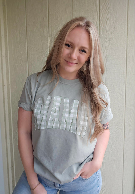 MAMA GINGHAM Sage Green Vintage Wash Tee