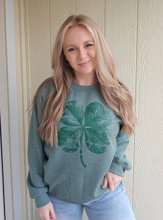 DISTRESSED SHAMROCK Tone on Tone Heather Green Crewneck