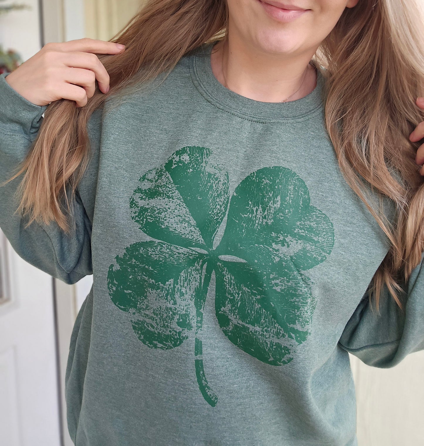 DISTRESSED SHAMROCK Tone on Tone Heather Green Crewneck