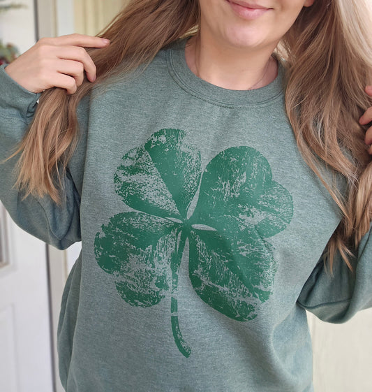 DISTRESSED SHAMROCK Tone on Tone Heather Green Crewneck