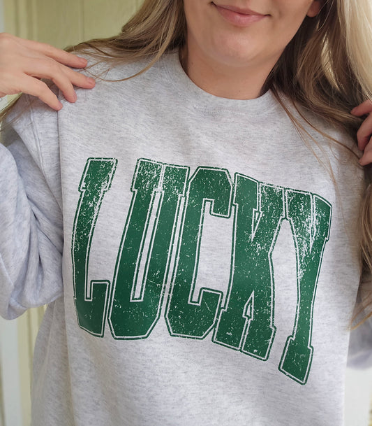 LUCKY Varsity Ash Grey Crewneck Sweatshirt