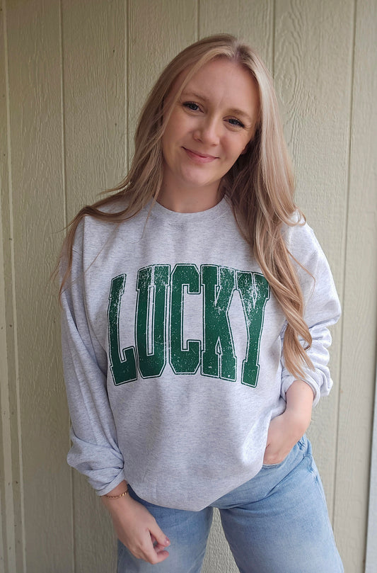LUCKY Varsity Ash Grey Crewneck Sweatshirt