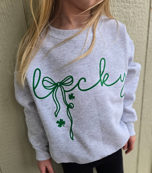 LUCKY BOW SCRIPT Ash Grey Crewneck Sweatshirt (YOUTH)