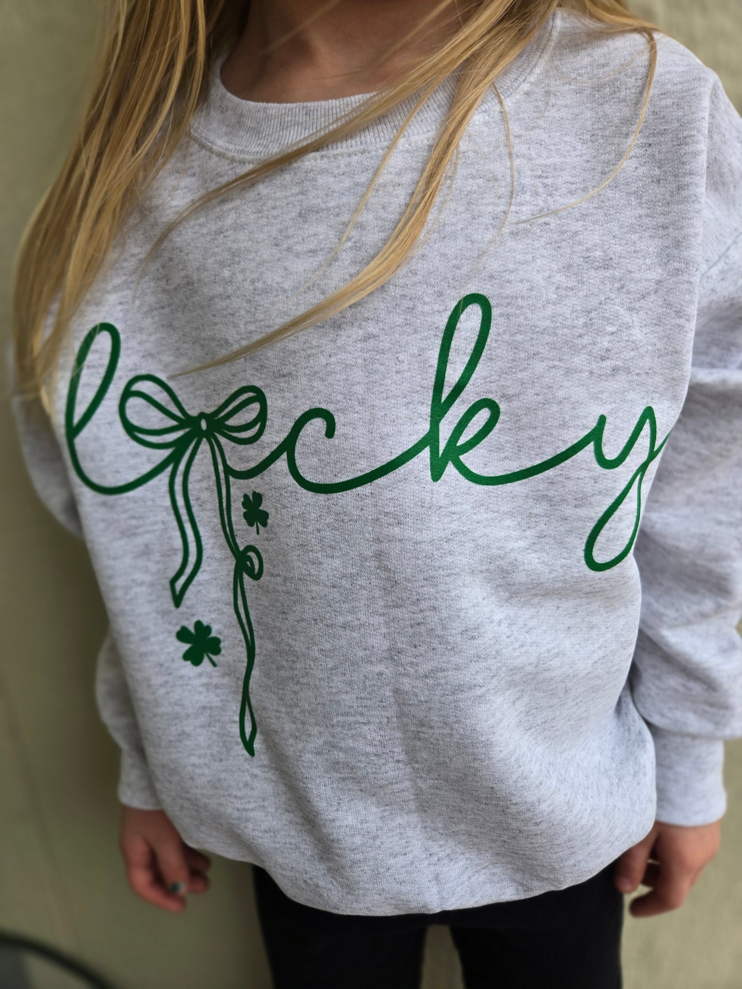 LUCKY BOW SCRIPT Ash Grey Crewneck Sweatshirt (YOUTH)