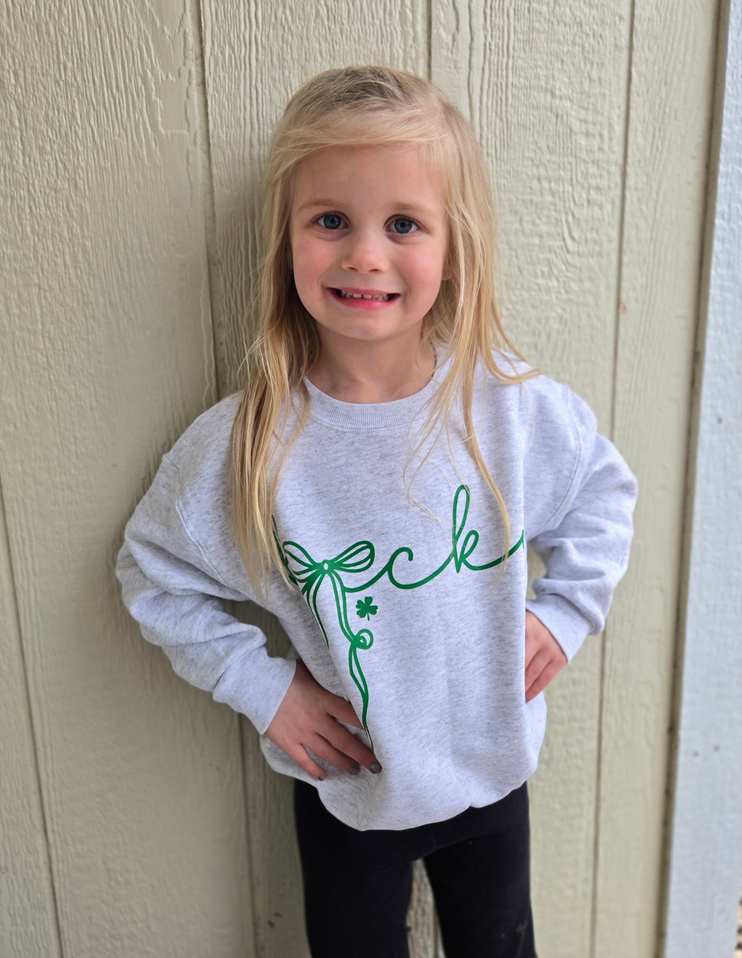 LUCKY BOW SCRIPT Ash Grey Crewneck Sweatshirt (YOUTH)