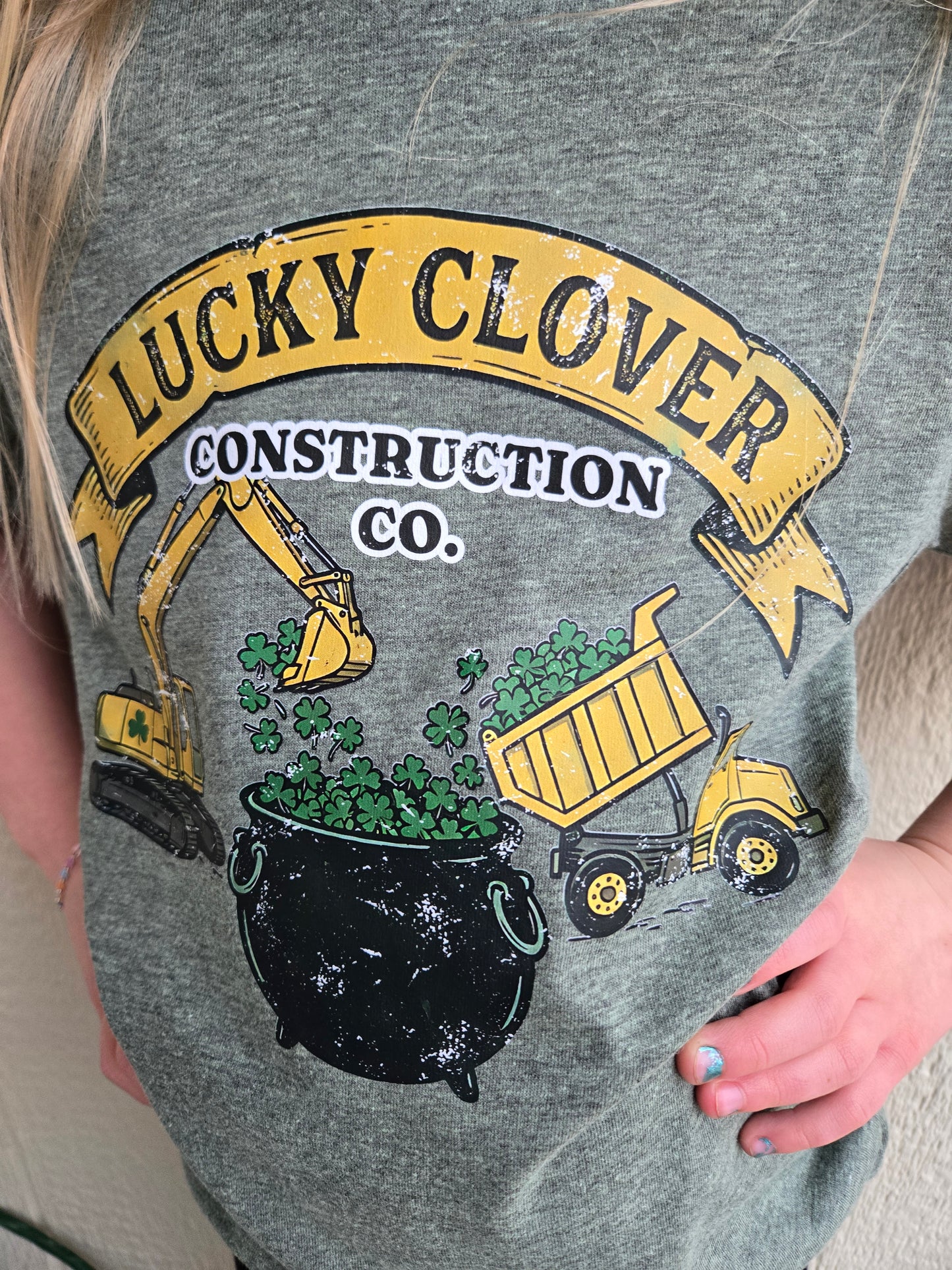 LUCKY CONSTRUCTION CO Heather Green Tee (YOUTH)