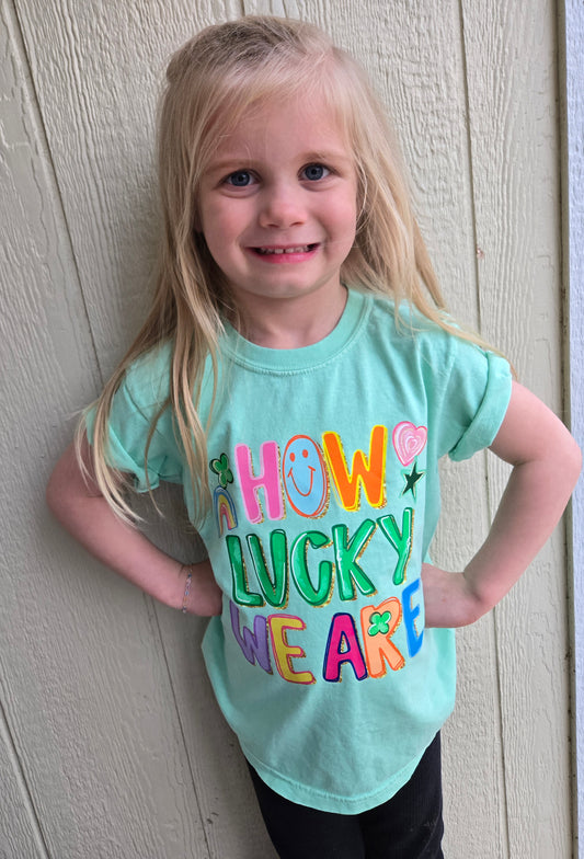 HOW LUCKY WE ARE Mint Green Vintage Wash Tee (YOUTH)