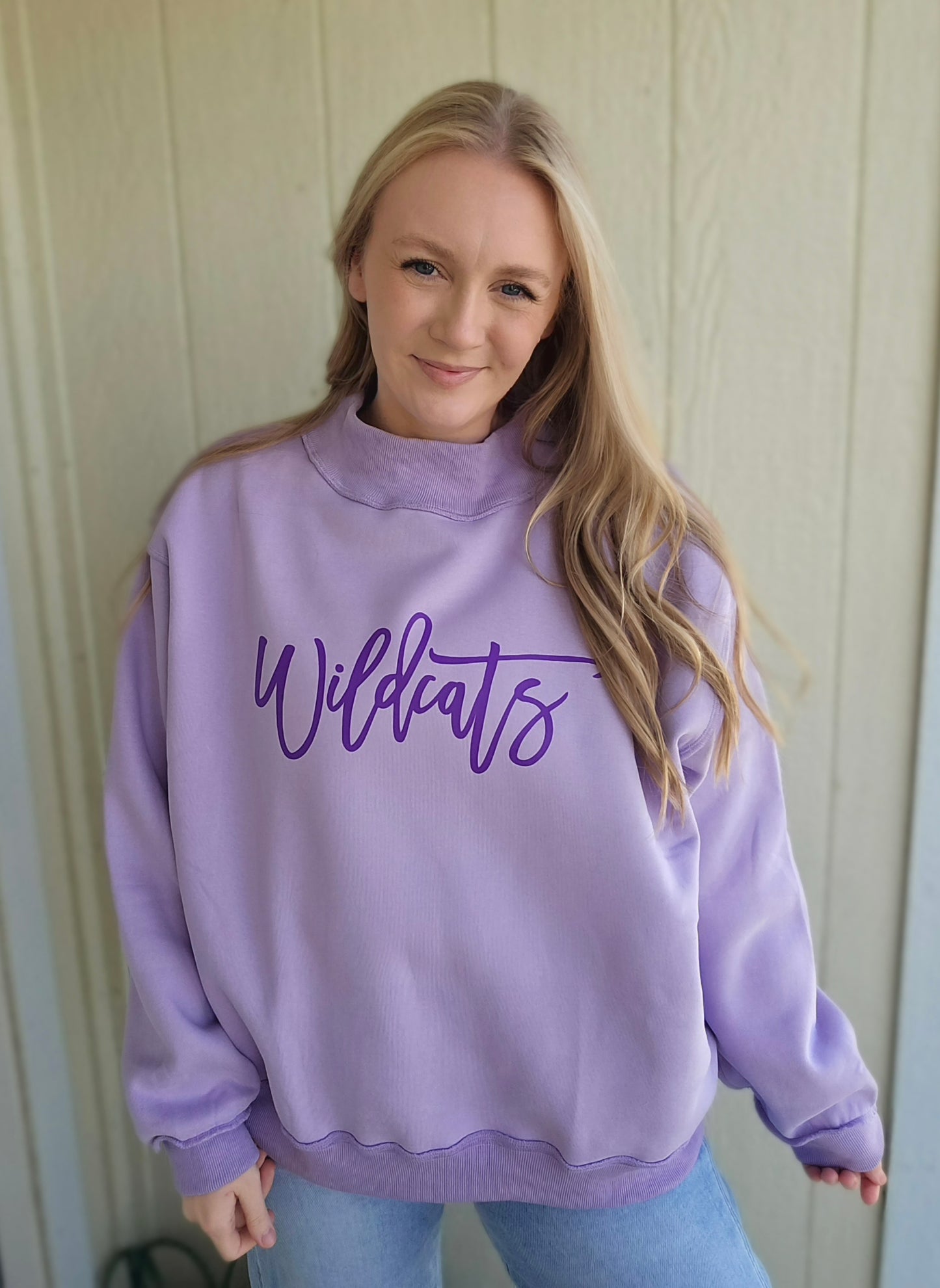 WILDCATS Script Lavender Mock-Neck Sweatshirt