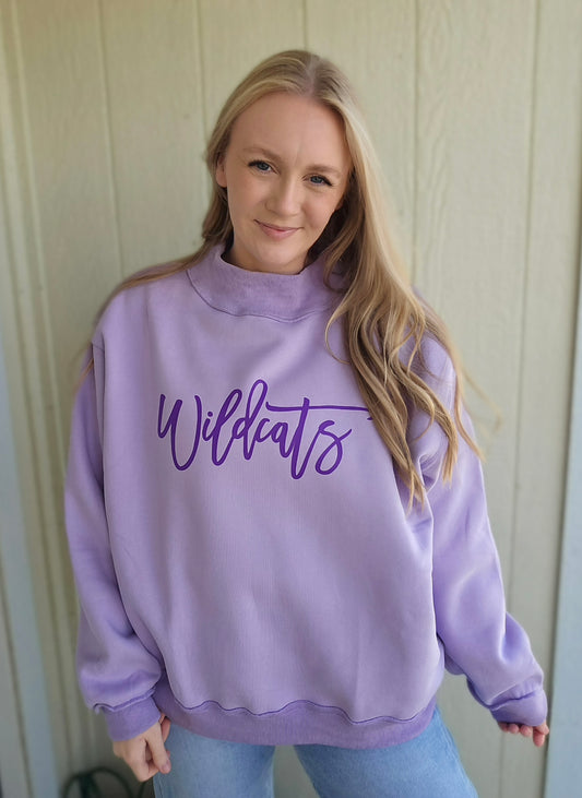 WILDCATS Script Lavender Mock-Neck Sweatshirt
