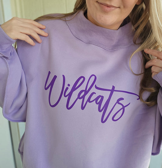 WILDCATS Script Lavender Mock-Neck Sweatshirt