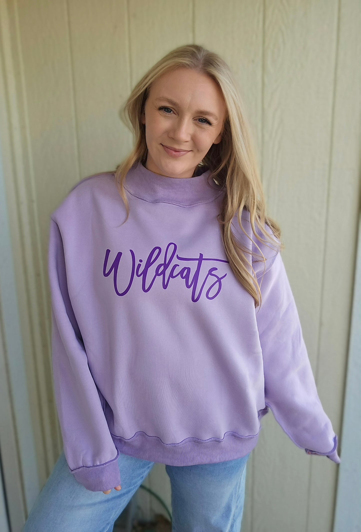WILDCATS Script Lavender Mock-Neck Sweatshirt