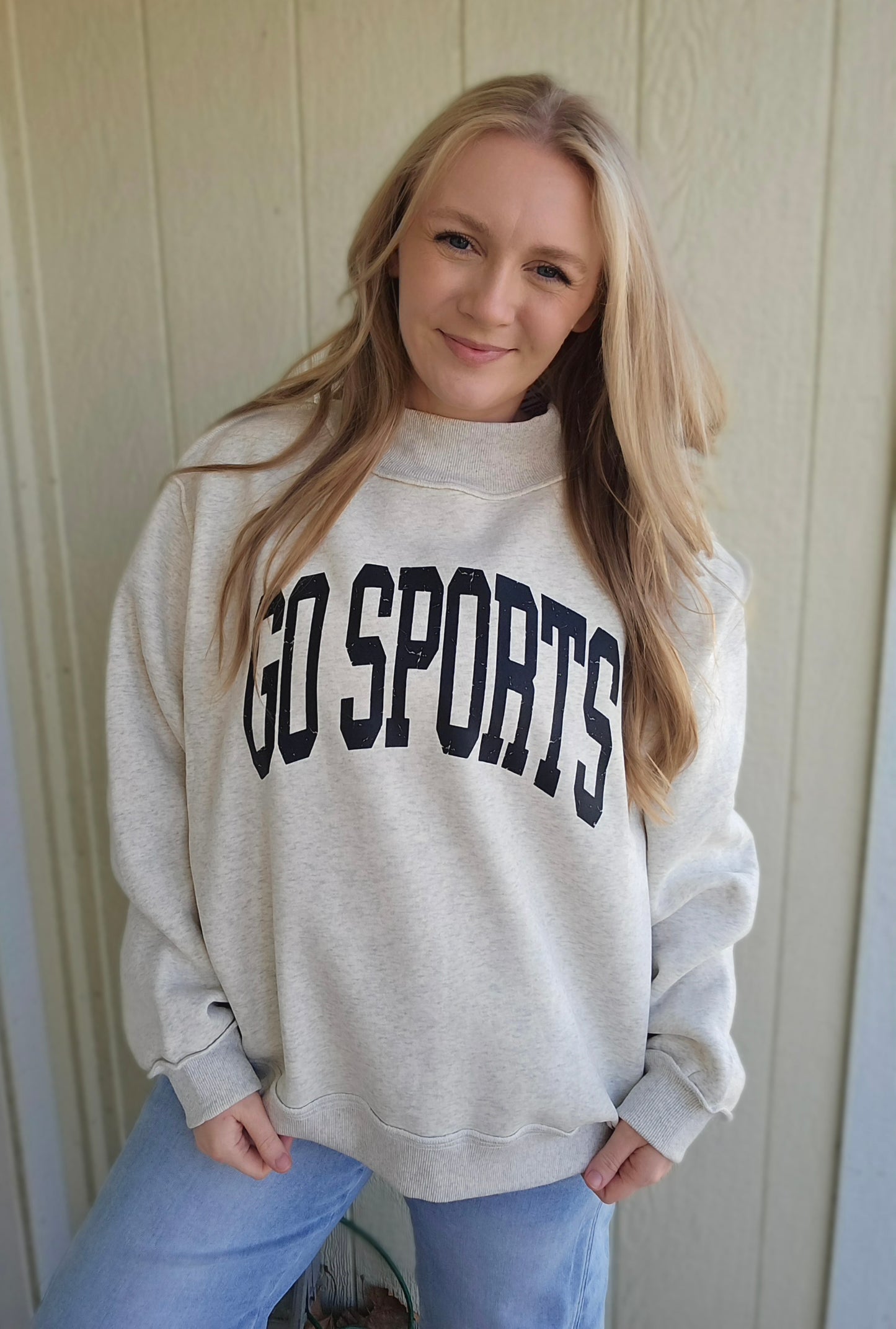 GO SPORTS Ash Grey Mock-Neck Sweatshirt