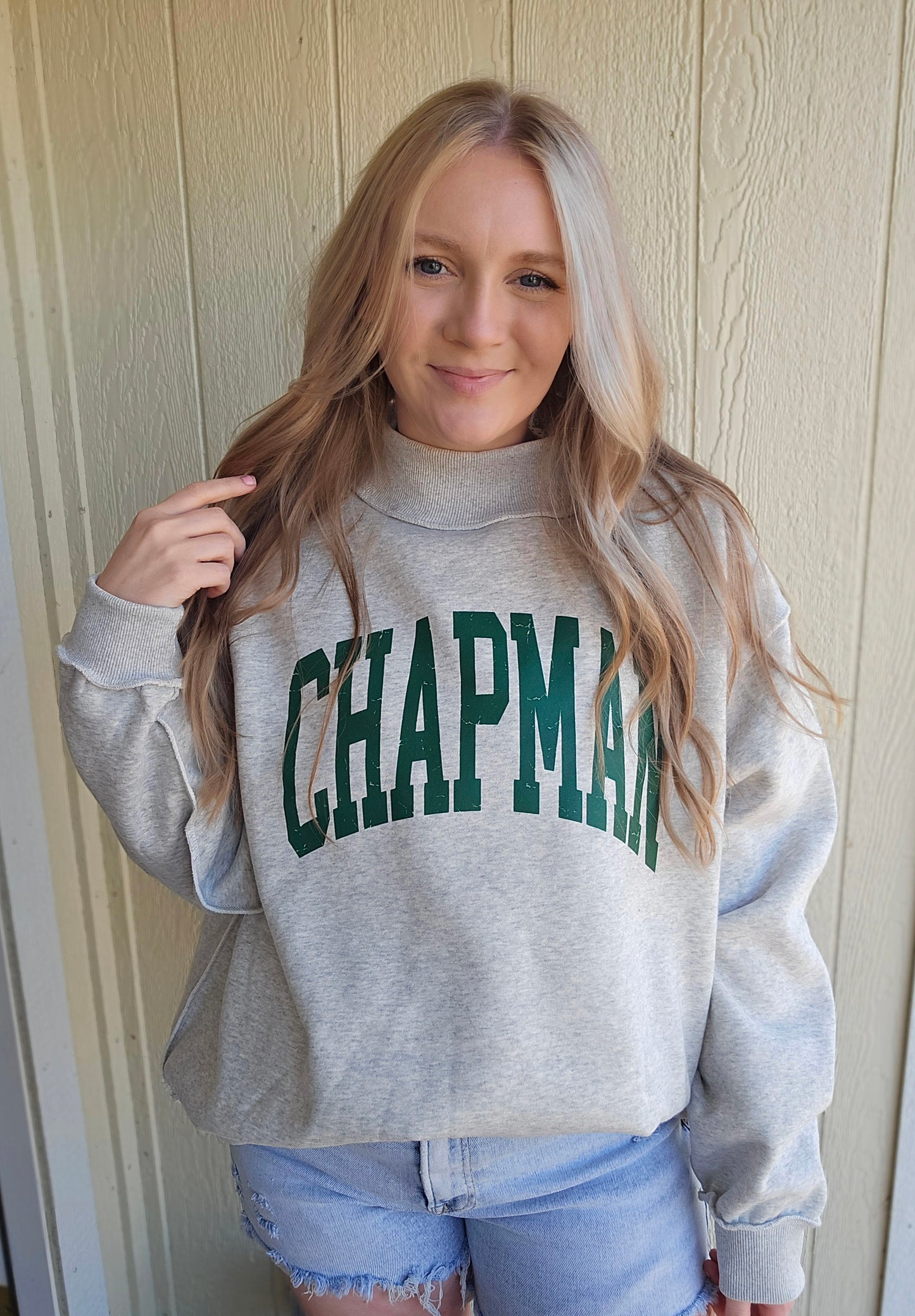 CHAPMAN Varsity Heather Grey Mock-Neck Sweatshirt