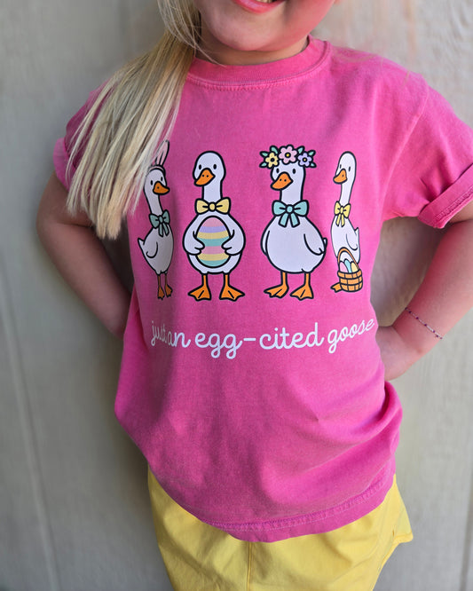 JUST AN EGG-CITED GOOSE Pink Vintage Wash Tee (YOUTH)