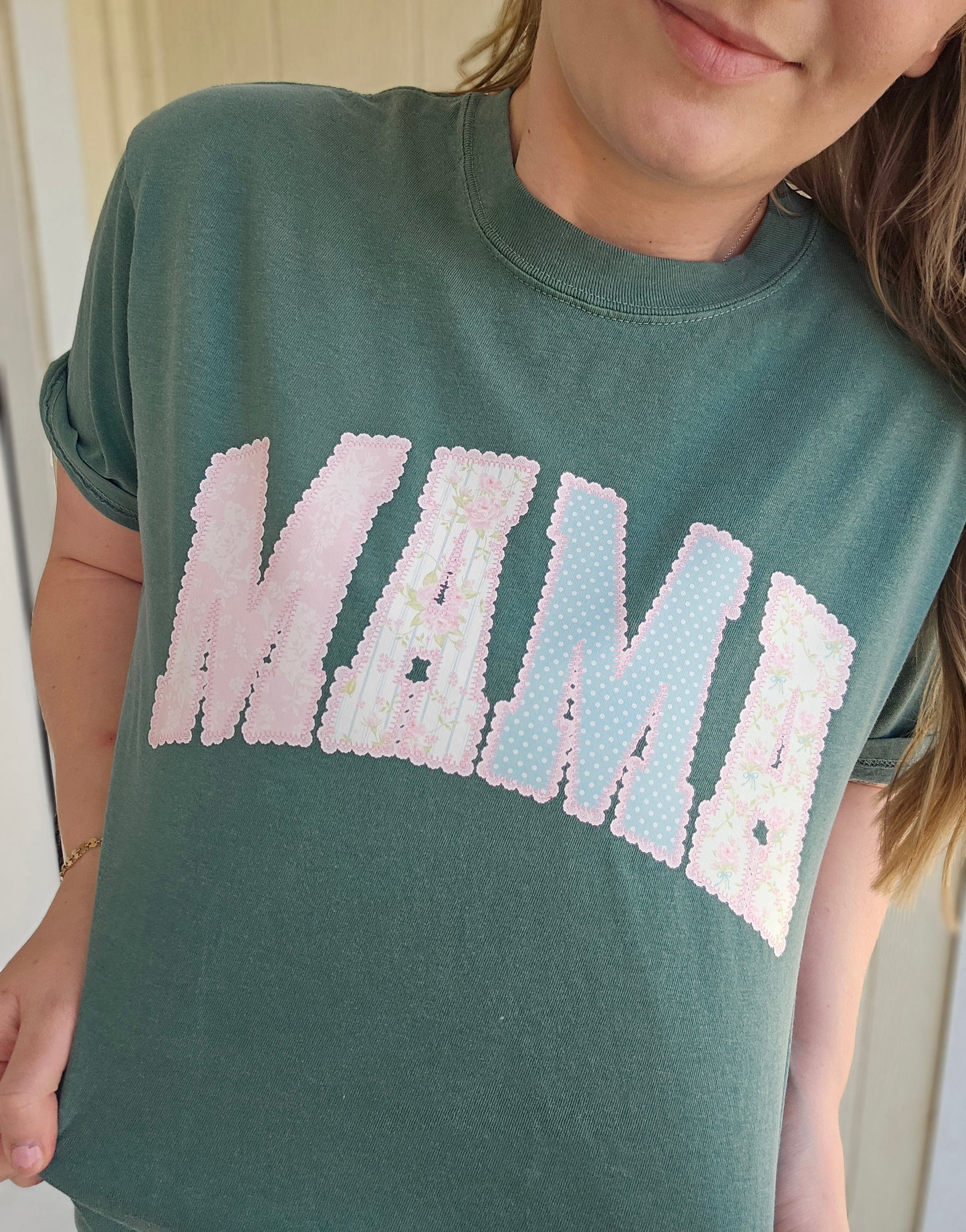 MAMA Vintage Lace Seafoam Vintage Wash Tee