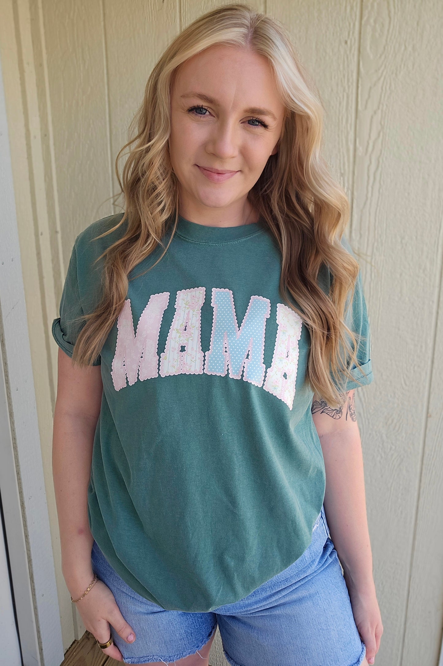 MAMA Vintage Lace Seafoam Vintage Wash Tee