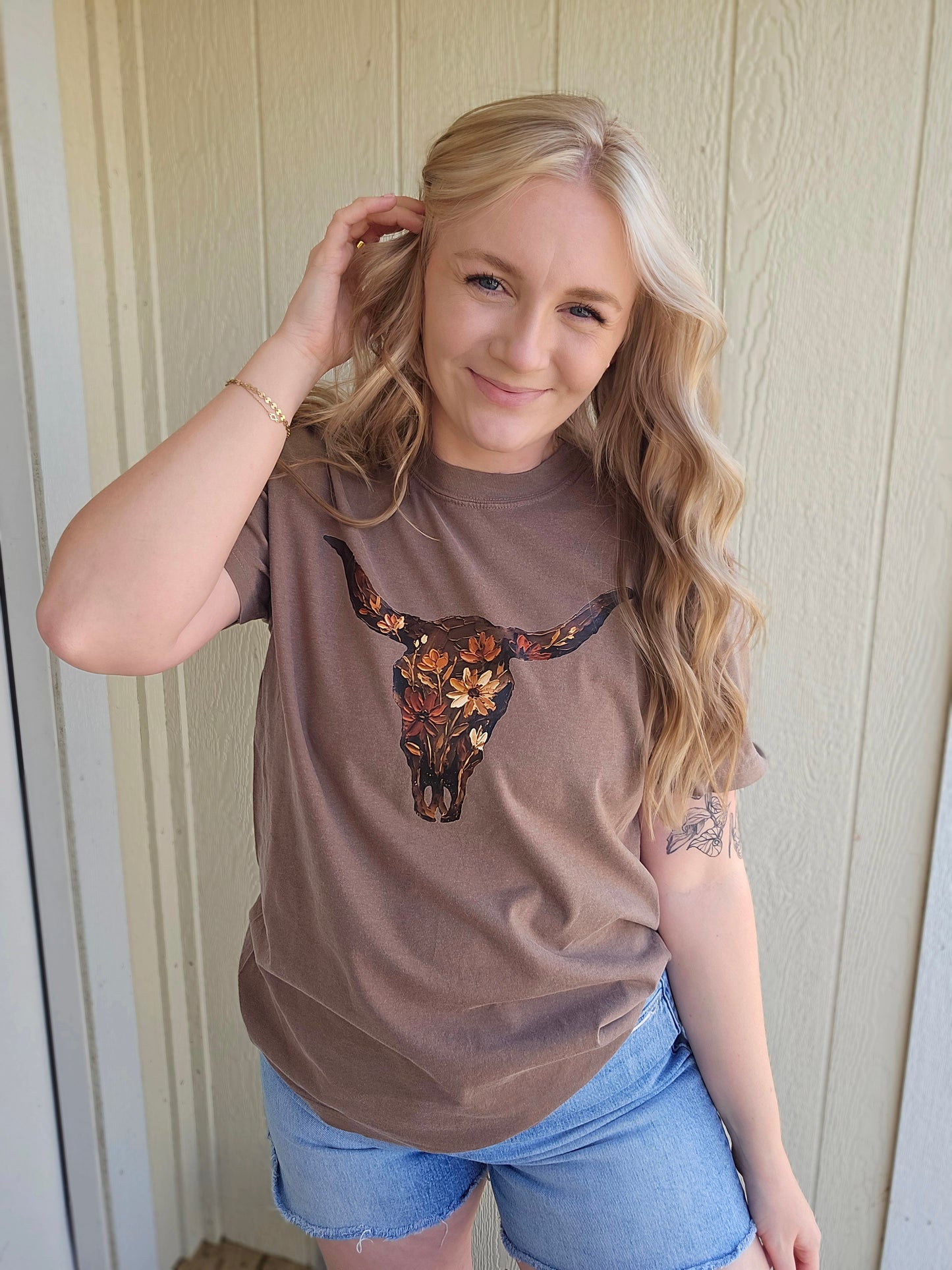 FLORAL BULLSKULL Espresso Vintage Wash Tee